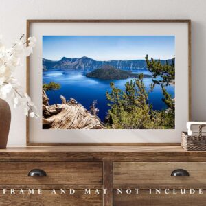 Pacific Northwest Photography Print (Not Framed) Picture of Crater Lake on Summer Day in Oregon Cascade Mountains Wall Art Nature Decor (5" x 7")