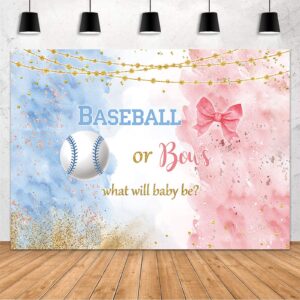 mehofond 7x5ft baseball or bows gender reveal backdrop baseball or bows party decoration baby shower photography background watercolor blue or pink he or she pregnancy reveal surprise party banner