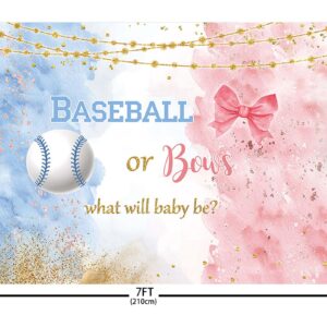 MEHOFOND 7x5ft Baseball or Bows Gender Reveal Backdrop Baseball or Bows Party Decoration Baby Shower Photography Background Watercolor Blue or Pink He or She Pregnancy Reveal Surprise Party Banner