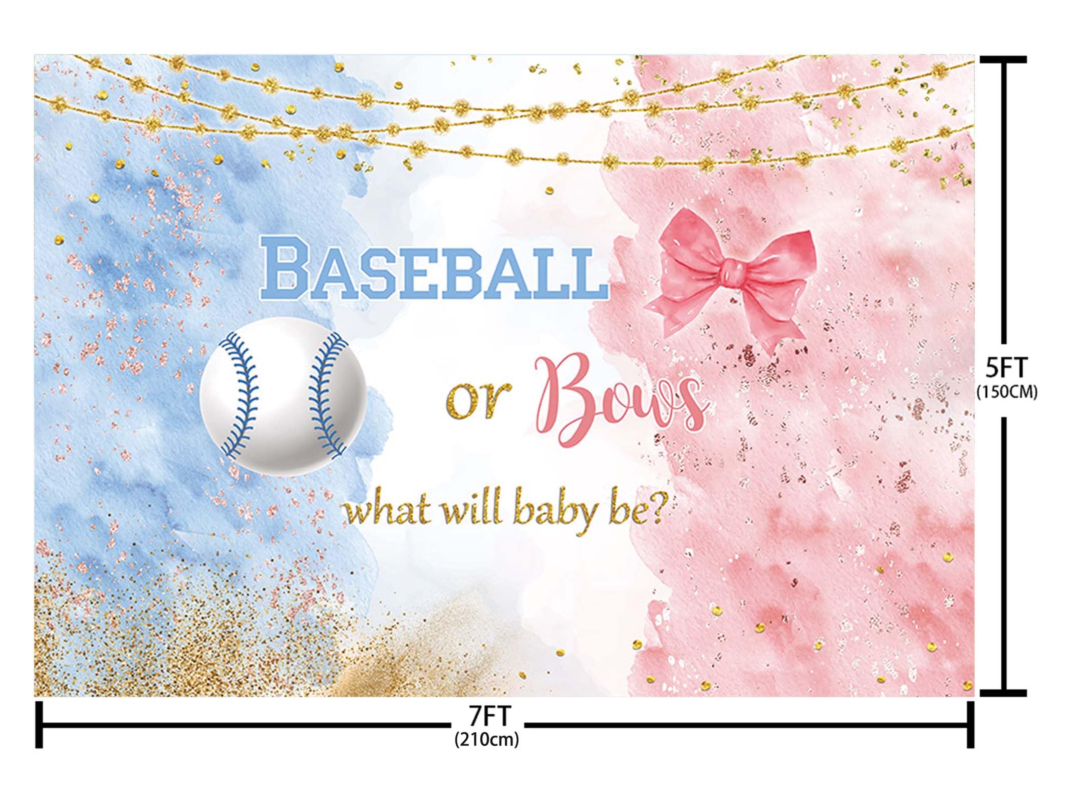 MEHOFOND 7x5ft Baseball or Bows Gender Reveal Backdrop Baseball or Bows Party Decoration Baby Shower Photography Background Watercolor Blue or Pink He or She Pregnancy Reveal Surprise Party Banner