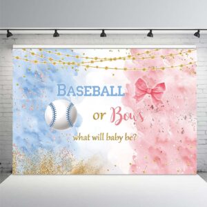 MEHOFOND 7x5ft Baseball or Bows Gender Reveal Backdrop Baseball or Bows Party Decoration Baby Shower Photography Background Watercolor Blue or Pink He or She Pregnancy Reveal Surprise Party Banner