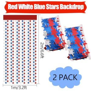 2 Pack 3.2ft x 6.6ft Red White Blue Stars Metallic Foil Fringe Curtain, Tinsel Curtains Streamers Photo Props Backdrop for 4th of July, Independence Day, Memorial, Veterans Day Party Decorations