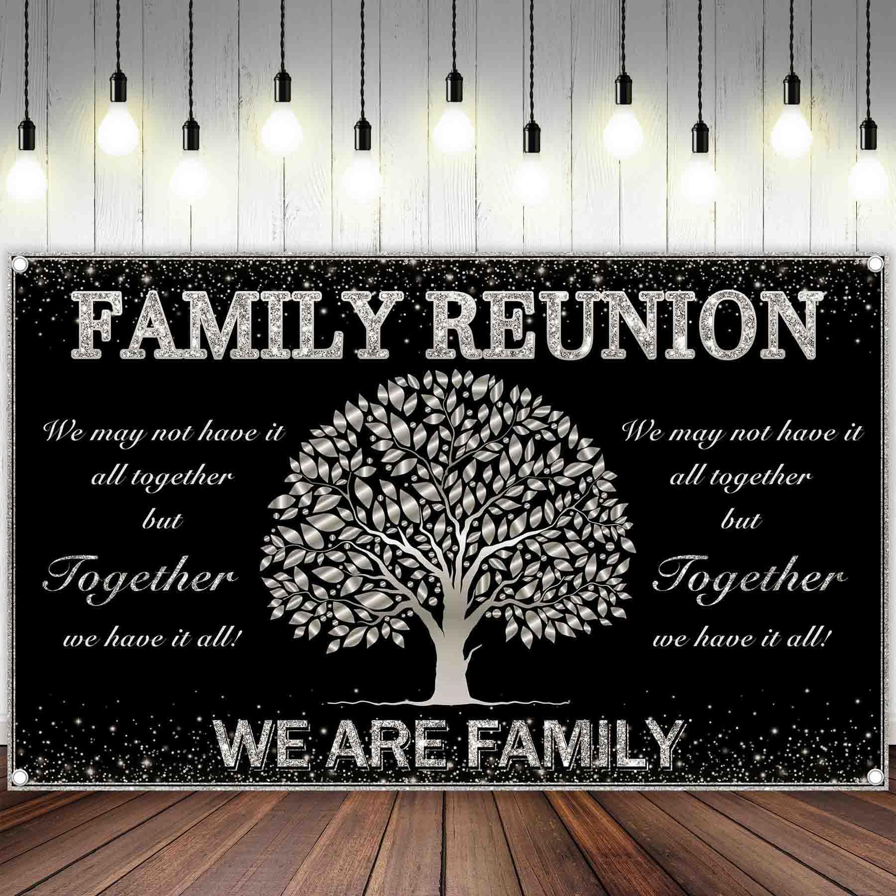 Swepuck 96x60inch Fabric Silver Family Reunion Backdrop Family Tree Members Photography Background Welcome Gathering Party Decoration Banner Photo Booth Props