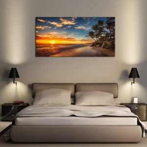 DZL Art S74775 Canvas Painting Print Paradise Tropical Island Beach with Palms Photograph Print Nature Pictures Wall Art Canvas Prints Painting for Living Room Bedroom Decor Office Wall Decor