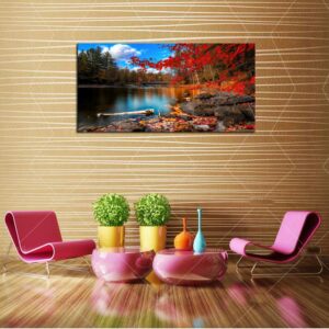 DZL Art S72662 Canvas Wall Art Canvas Artwork Lake Mountain Red Maple Leaf National Park Nature Pictures for Living Room Bedroom Office Wall Decor Home Decoration