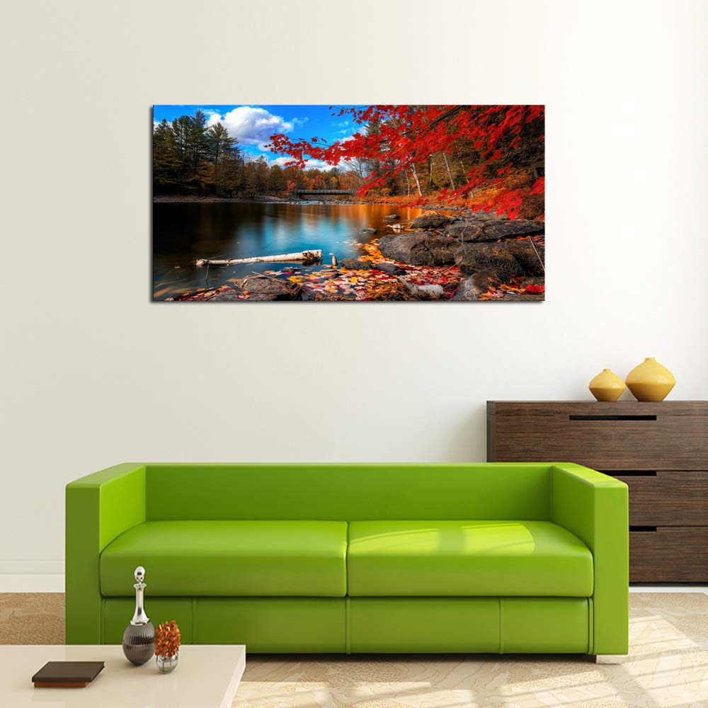 DZL Art S72662 Canvas Wall Art Canvas Artwork Lake Mountain Red Maple Leaf National Park Nature Pictures for Living Room Bedroom Office Wall Decor Home Decoration