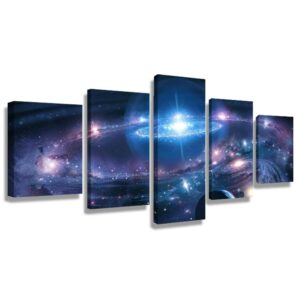 5 panel modern abstract wall art dark universe photo canvas prints galaxy colorful space star canvas oil painting for bedroom decor (60"w x 32"h, framed) crmart