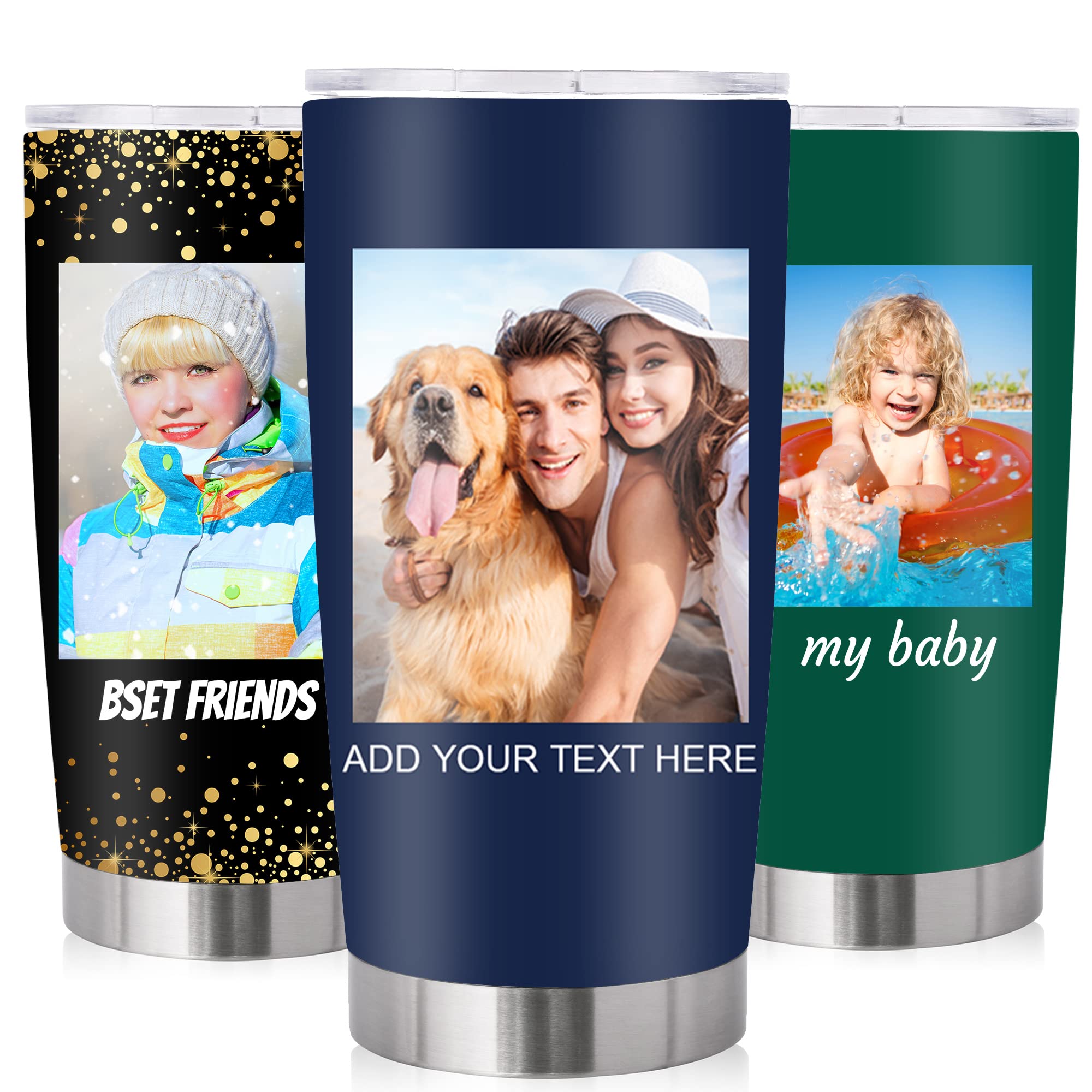 Personalized Photo with Text Tumbler for Adults,Custom Photo Stainless Steel Coffee Mug Customized Pictures Teavel Tumbler,Birthday Christmas Cups for Dad Mom-20oz