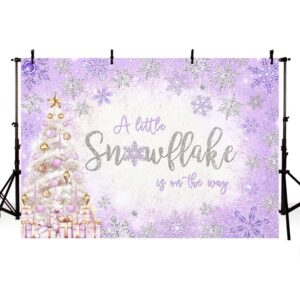 AIBIIN 7x5ft Snowflake Baby Shower Backdrop A Little Snowflake is on The Way Baby Shower Photography Background Purple Sliver Winter Snowflake Christmas Tree Baby Shower Party Decorations Supplies