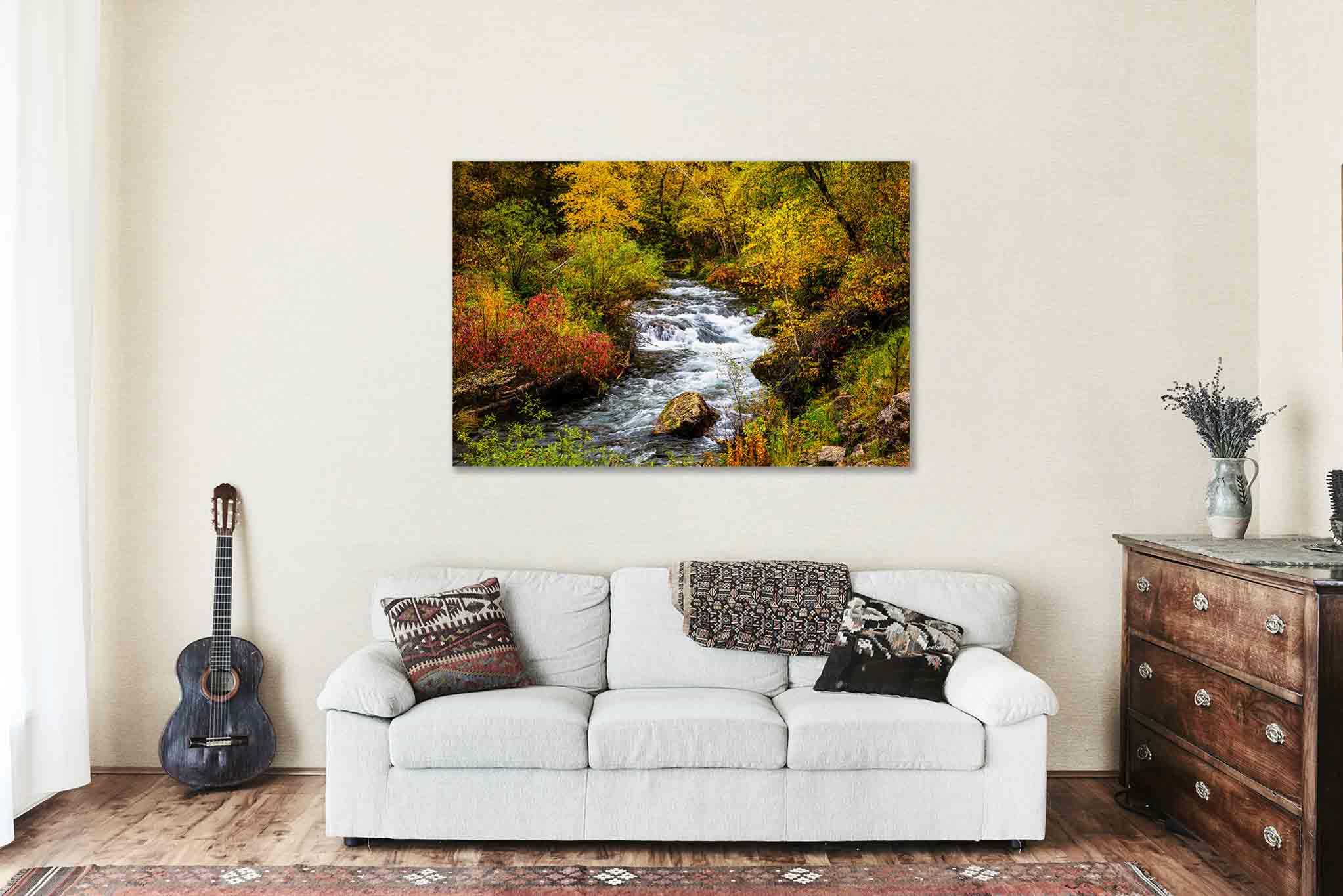 Black Hills Canvas Wall Art (Ready to Hang) Gallery Wrap of Fall Foliage Surrounding Creek on Autumn Day in Spearfish Canyon South Dakota Western Photography Nature Decor (.75, 24" x 36")