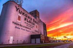 route 66 photography print (not framed) picture of yukon's best flour grain elevator at sunset in yukon oklahoma country wall art travel decor (5" x 7")