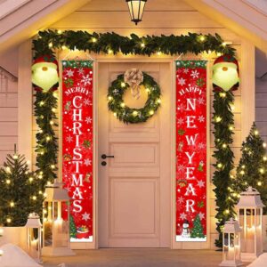 Avezano Red Christmas Decorations Merry Christmas Hanging Banner&Porch Signs Santa Claus Xmas Tree Christmas Banners for Indoor Outdoor Xmas Holiday Decor