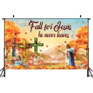 Fall for Jesus He Never Leaves Banner, Fall for Jesus He Never Leaves Decorations, Fall Banner for Christian Fall Decorations, Fall Festival Decorations-71"x44"