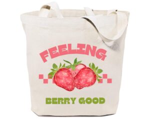 gxvuis feeling berry good canvas tote bag for women aesthetic cute strawberry reusable grocery shopping bags girls gifts white
