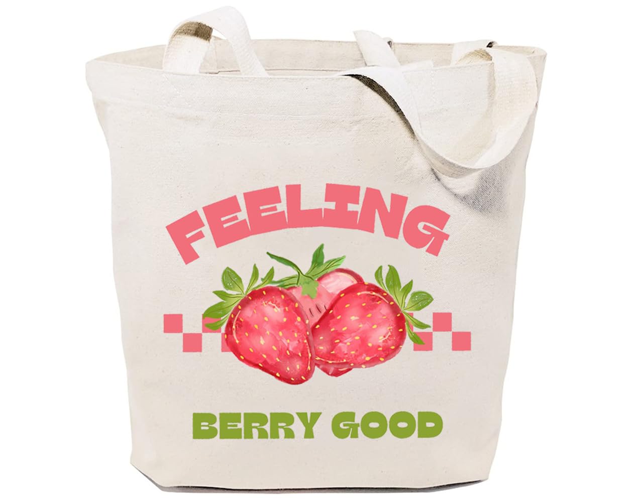 GXVUIS Feeling Berry Good Canvas Tote Bag for Women Aesthetic Cute Strawberry Reusable Grocery Shopping Bags Girls Gifts White