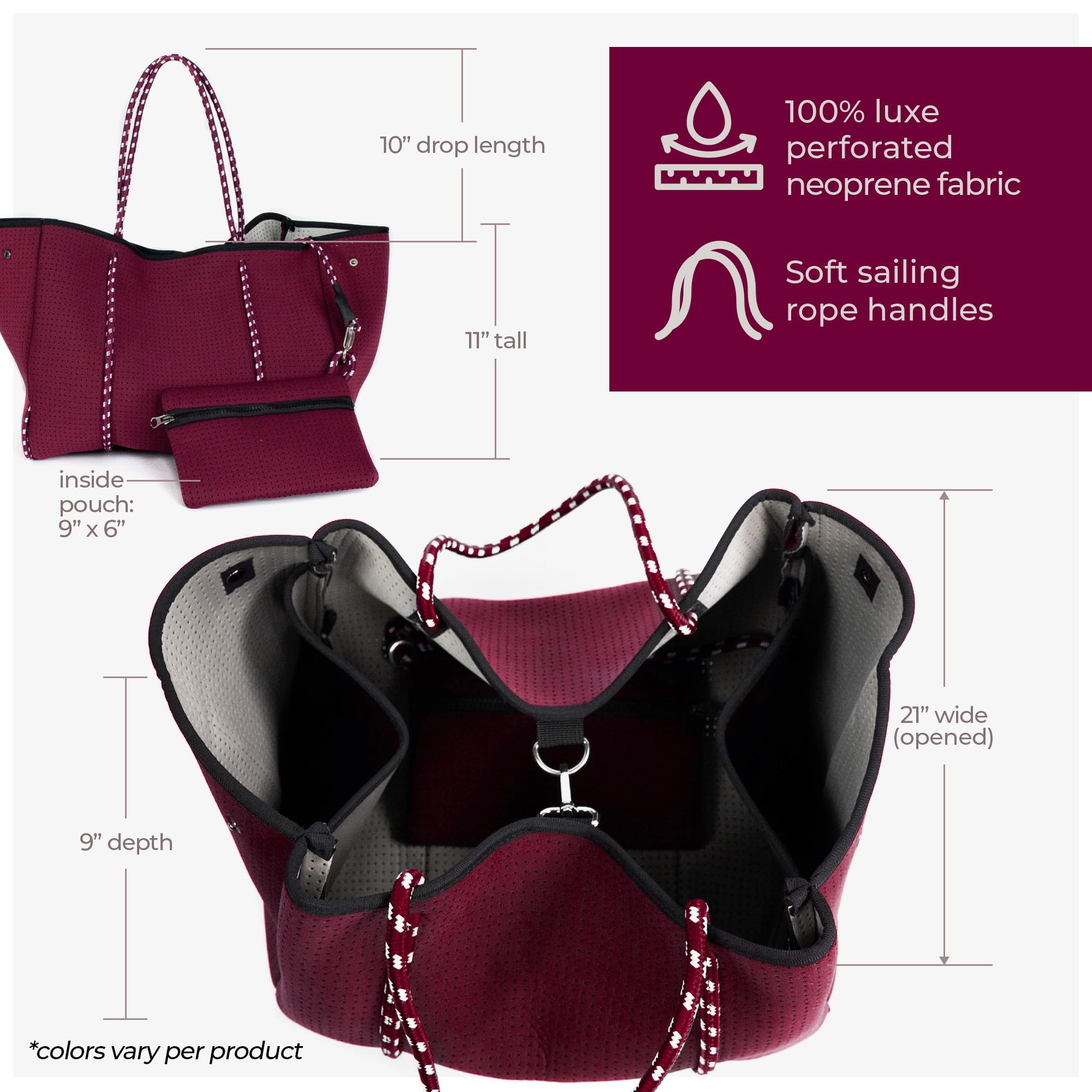 POPUPS Neoprene Large Tote Bags, Berry - Lightweight and Water-Resistant Neoprene Bag