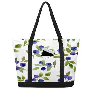 bisibuy Berries Tote Bag Tote Bag for Women Reusable Grocery Shopping Cloth Bags with Zipper Large Capacity Foldable Handbag Gym Bag for Gift Activity