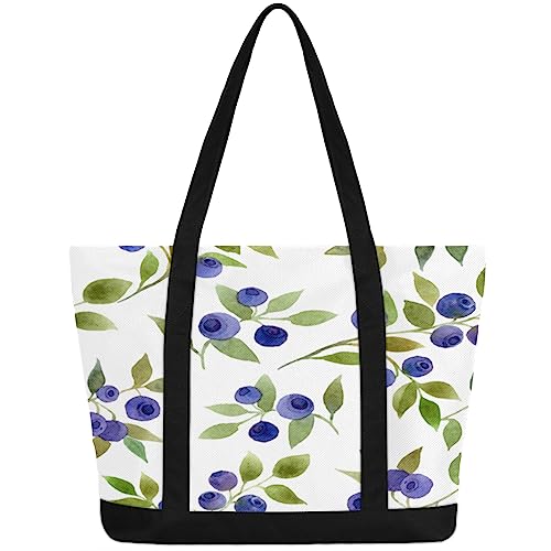 bisibuy Berries Tote Bag Tote Bag for Women Reusable Grocery Shopping Cloth Bags with Zipper Large Capacity Foldable Handbag Gym Bag for Gift Activity