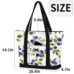 bisibuy Berries Tote Bag Tote Bag for Women Reusable Grocery Shopping Cloth Bags with Zipper Large Capacity Foldable Handbag Gym Bag for Gift Activity