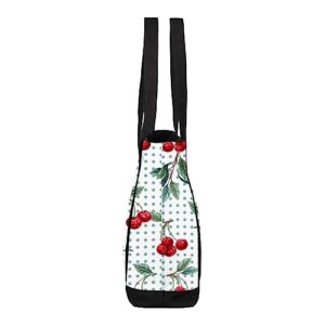 bisibuy Cherry Berries Tote Bag Tote Bag for Women Reusable Grocery Shopping Cloth Bags with Zipper Large Capacity Foldable Handbag Gym Bag for Gift Activity