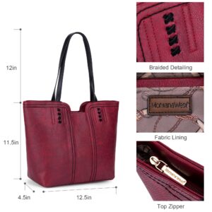 Montana West Tote Bag for Women Top Handle Satchel Purse Oversized Shoulder Handbag Hobo Bags Burgundy Red Christmas Gift MWC-118BDY