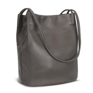iswee handbags for women bucket bag purses tote bag leather hobo bag women's shoulder handbags trendy(grey-lichee)