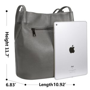 Iswee Handbags for Women Bucket Bag Purses Tote Bag Leather Hobo Bag Women's Shoulder Handbags Trendy(Grey-Lichee)