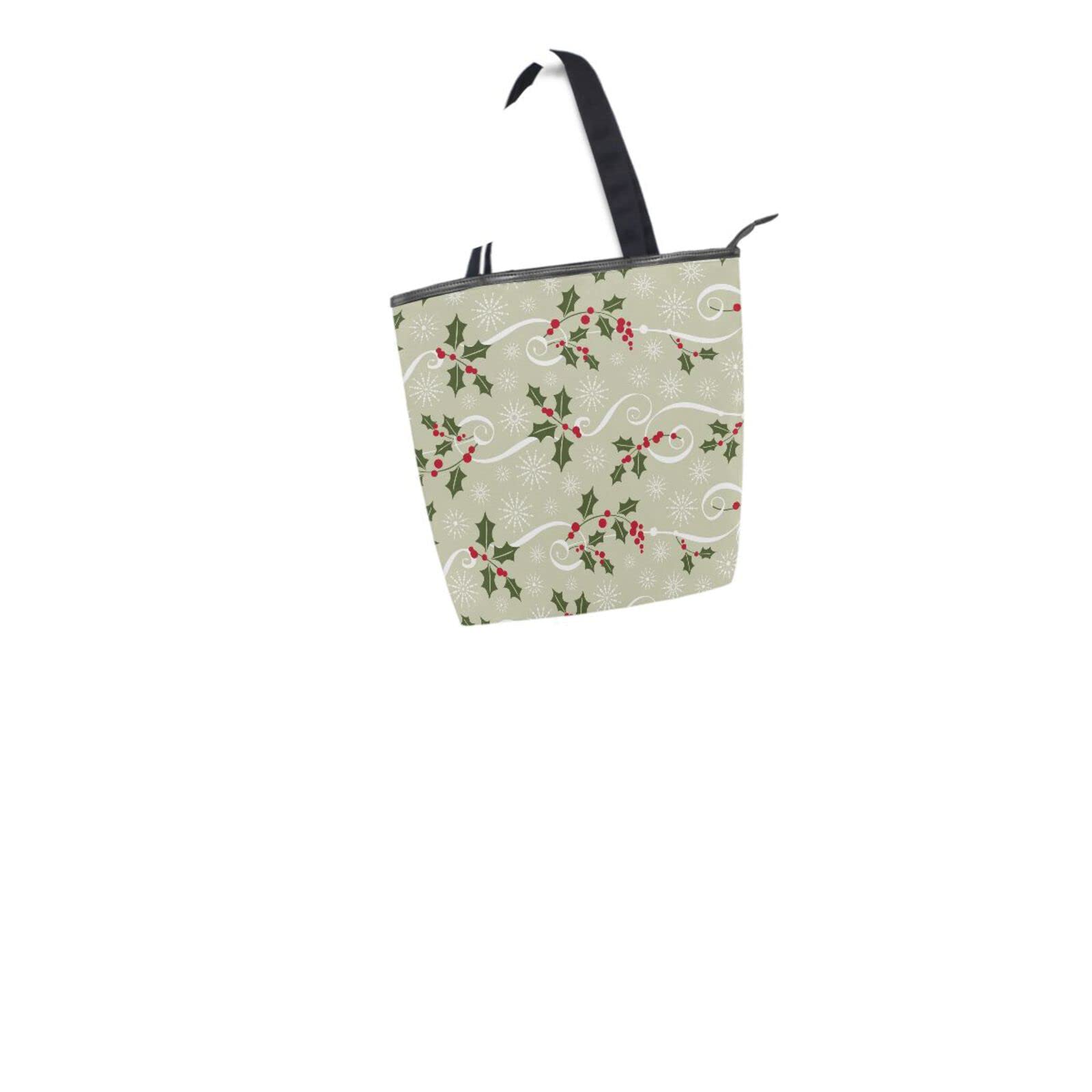 Christmas Holly Berry Tote Handbag for Women Tote Bag, Canvas + leather Shoulder Bag, Hobo bag, Satchel Purse(237ri1a)