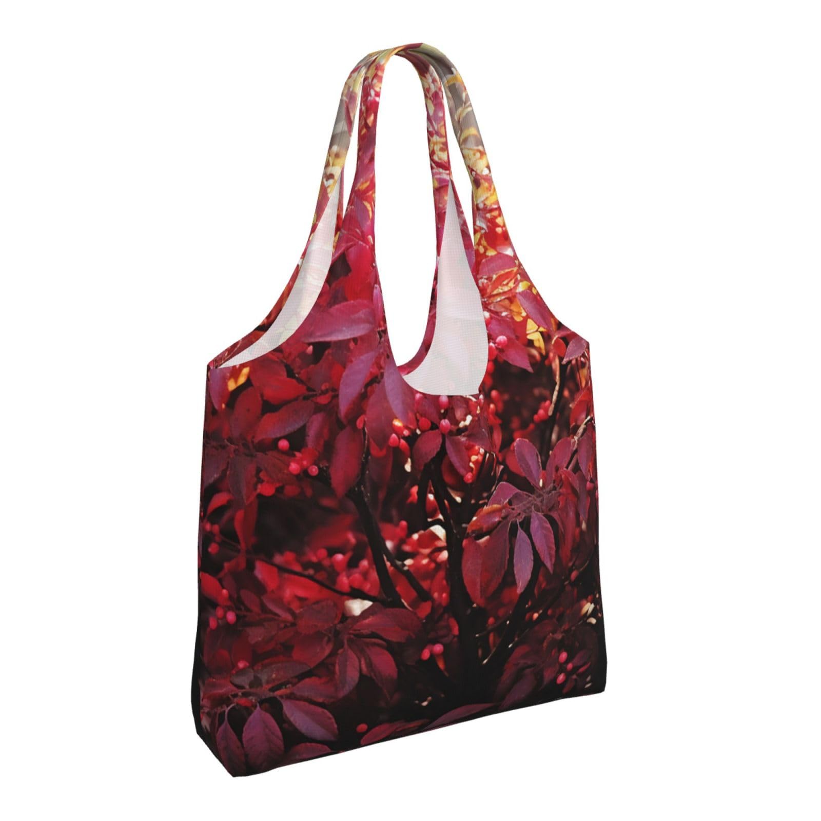 Burning bush with red berries Print Canvas Tote Bag Aesthetic Tote Bag Reusable Shopping Bag For Women Men Gift Bag