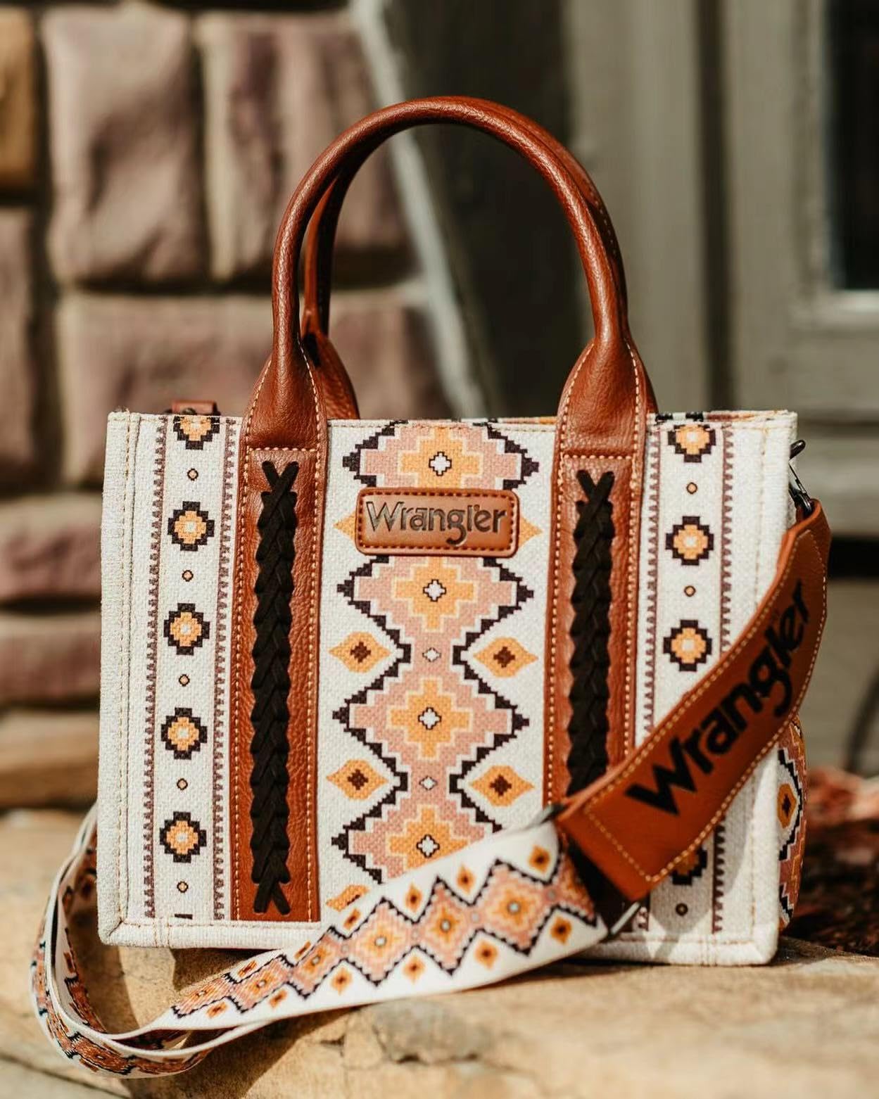 Wrangler Purses Aztec Tote Bag for Women Boho Handbags Wide Guitar Strap Crossbody Bag with Fall Collection Gift WG2202-8120SCF