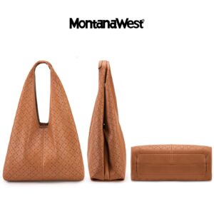 Montana West Brown Slouchy Hobo Bags for Women Hollow out Shoulder Purses and Handbags Vegan Leather Top Handle Tote MWC2-194BR