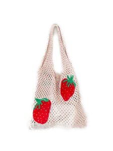 stizimn cute strawberry pattern tote bag crochet tote bag shoulder bag handbags knitting bag aesthetic handmade weaving (white)