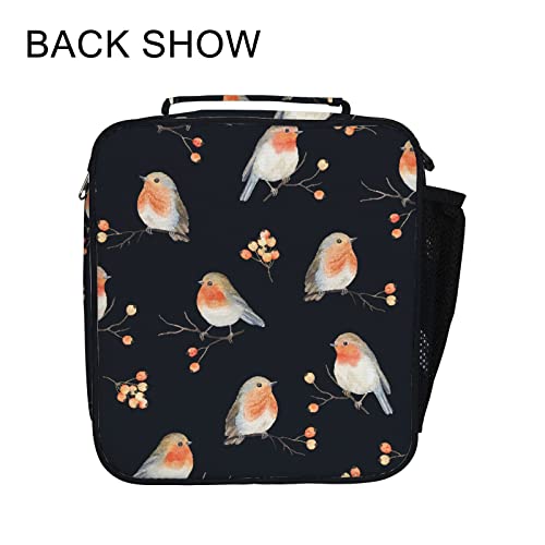 Insulated Lunch Box for Women Men Robin Birds and Berries Rowan Reusable Cooler Lunch Tote Bags Leakproof Lunchbox for Office Work Picnic