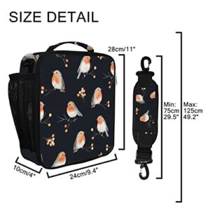 Insulated Lunch Box for Women Men Robin Birds and Berries Rowan Reusable Cooler Lunch Tote Bags Leakproof Lunchbox for Office Work Picnic