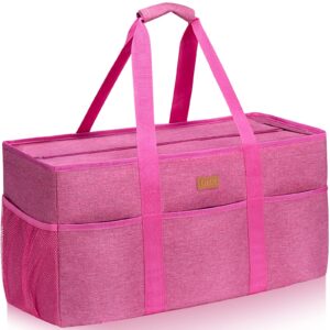 LHZK Stand Up Extra Large Utility Tote Bag with Metal Wire Frame and the Sides Rinforced, Car Trunk Organizer