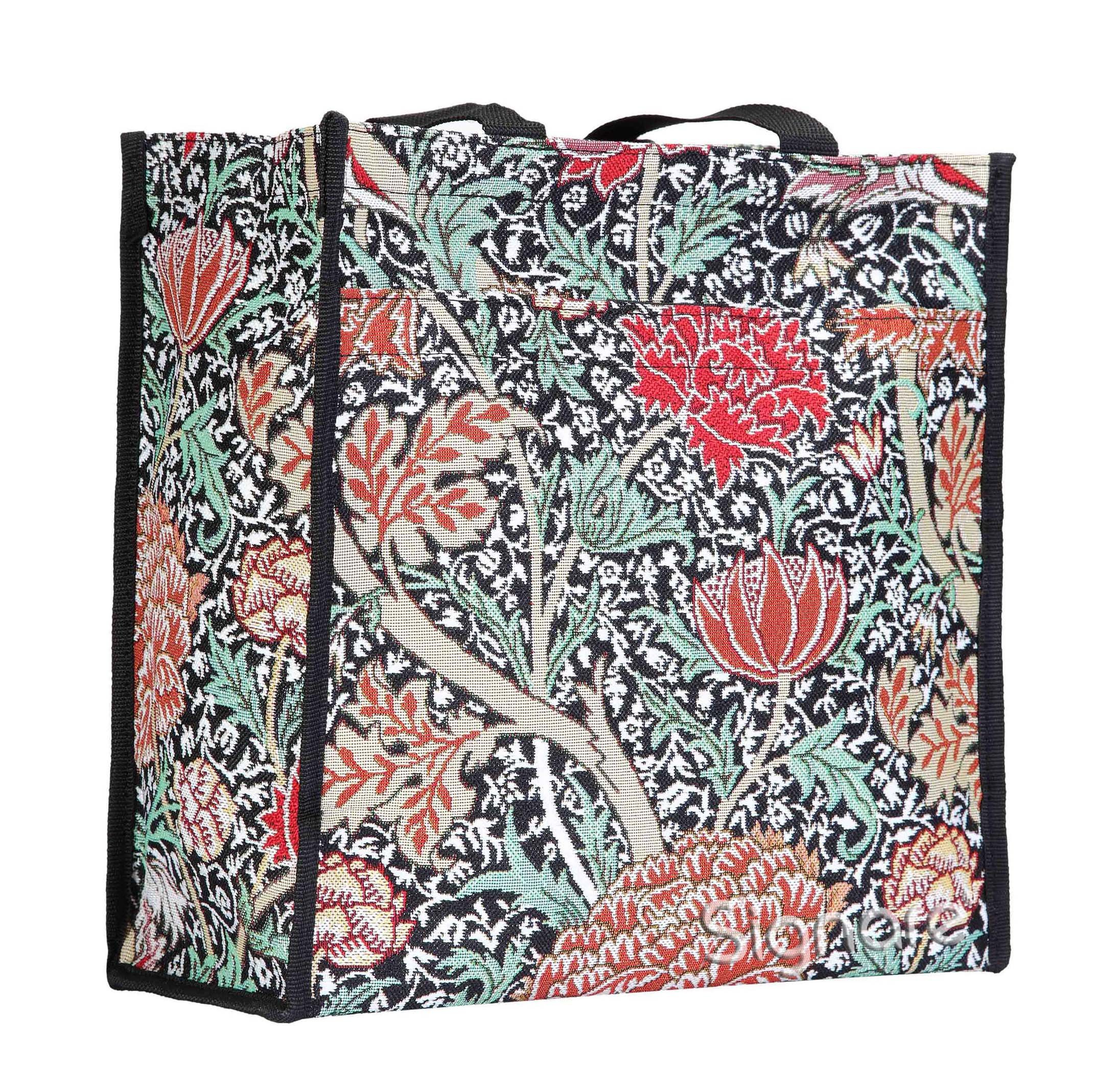 Signare Tapestry Black Shopping Tote Bag with William Morris The Cray Design