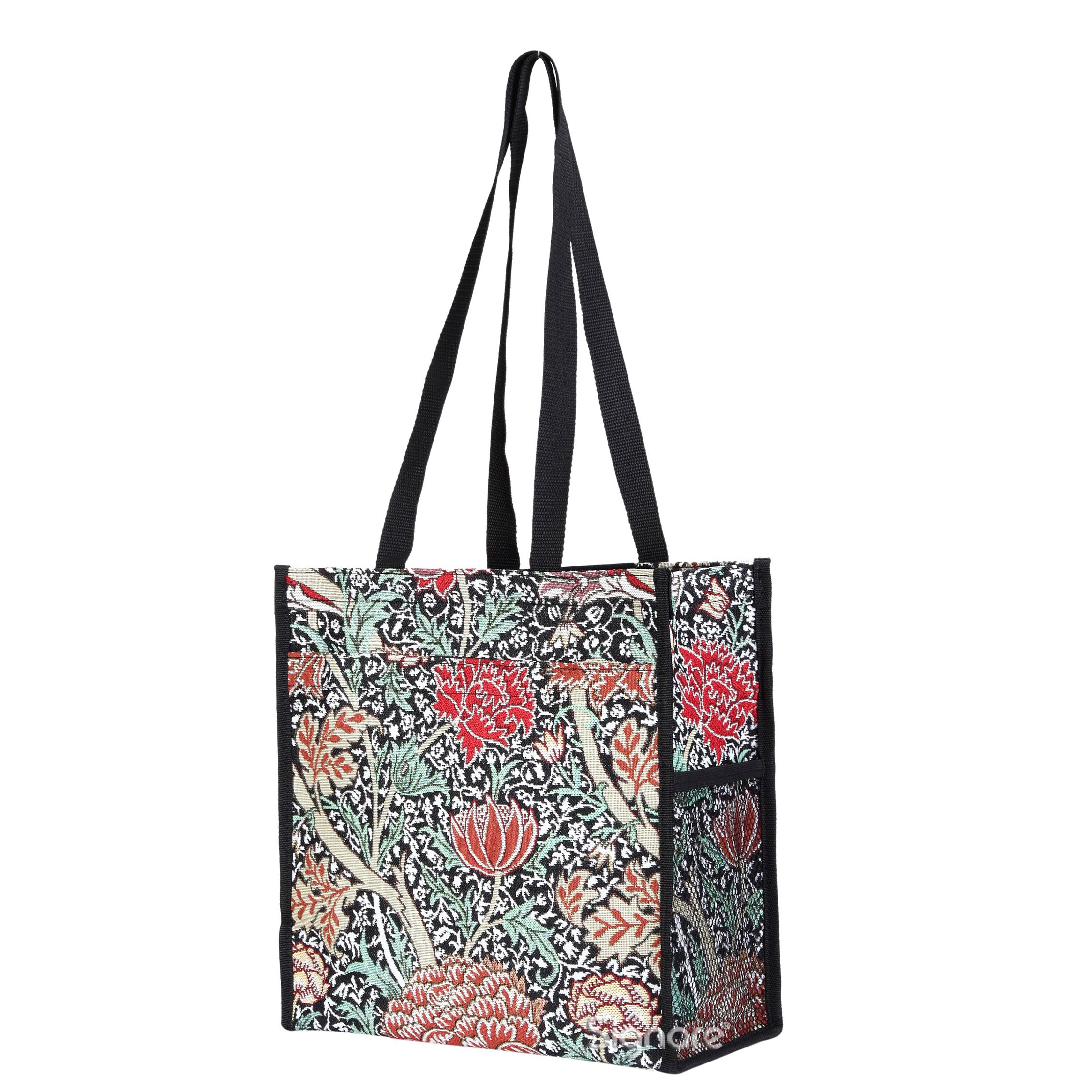 Signare Tapestry Black Shopping Tote Bag with William Morris The Cray Design