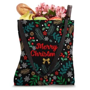 Christmas Leaves, Red Poinsettias, Holly Berries & Acorns Tote Bag