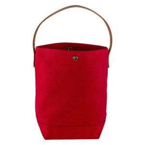 tag&crew leather handled canvas bucket tote with snap closure, ideal for shopping and gifting - red