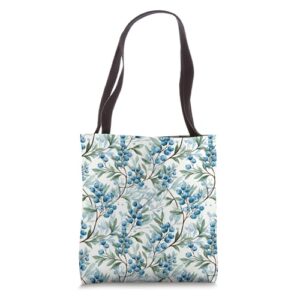 cute pattern for nature lover blue christmas holly berries tote bag