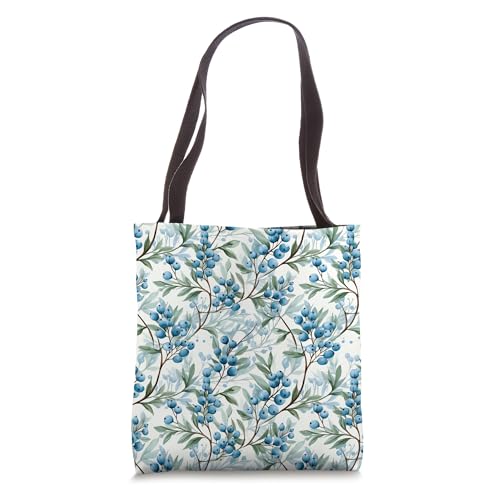 Cute Pattern For Nature Lover Blue Christmas Holly Berries Tote Bag