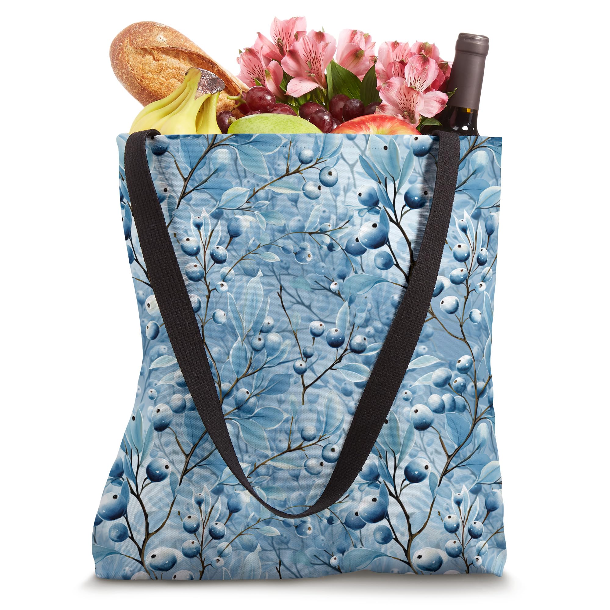 Winter Christmas Decor For Snow Lover Mom Blue Holly Berry Tote Bag