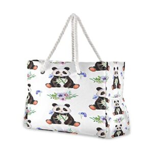 alaza multicolored flower panda berry tote bag beach large bag rope handles for shopping groceries travel outdoors