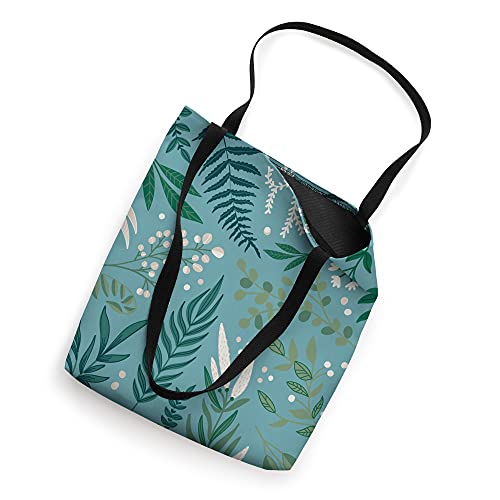 Green Botanical Fern Foliage & White Berry Floral Pattern Tote Bag