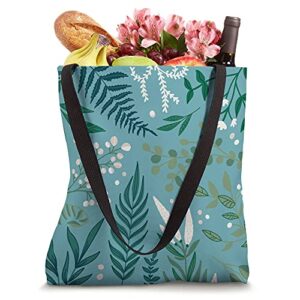 Green Botanical Fern Foliage & White Berry Floral Pattern Tote Bag