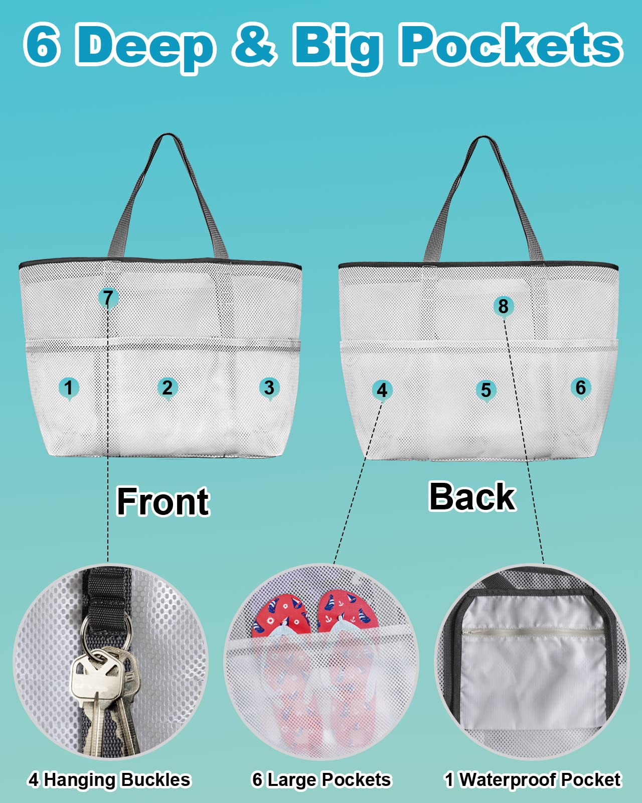 Mesh Beach Tote Bag Western Texas Star 60L Oversize Beach Tote Berries Farmhouse Live Laugh Love Toy Tote Grocery Storage Net Swim Bag with Pockets Foldable Lightweight for Beach Pool 24"x18"x8"