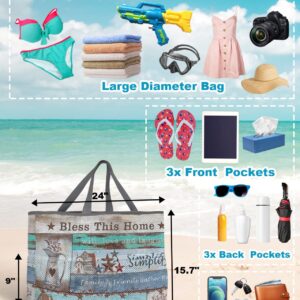 Mesh Beach Tote Bag Western Texas Star 60L Oversize Beach Tote Berries Farmhouse Live Laugh Love Toy Tote Grocery Storage Net Swim Bag with Pockets Foldable Lightweight for Beach Pool 24"x18"x8"