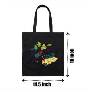 Nature Outdoors Quote Gift Tiny Girl Collecting Berries and Roaming Far and Wide for Kids Navy Black Multicolor Canvas Tote Bag