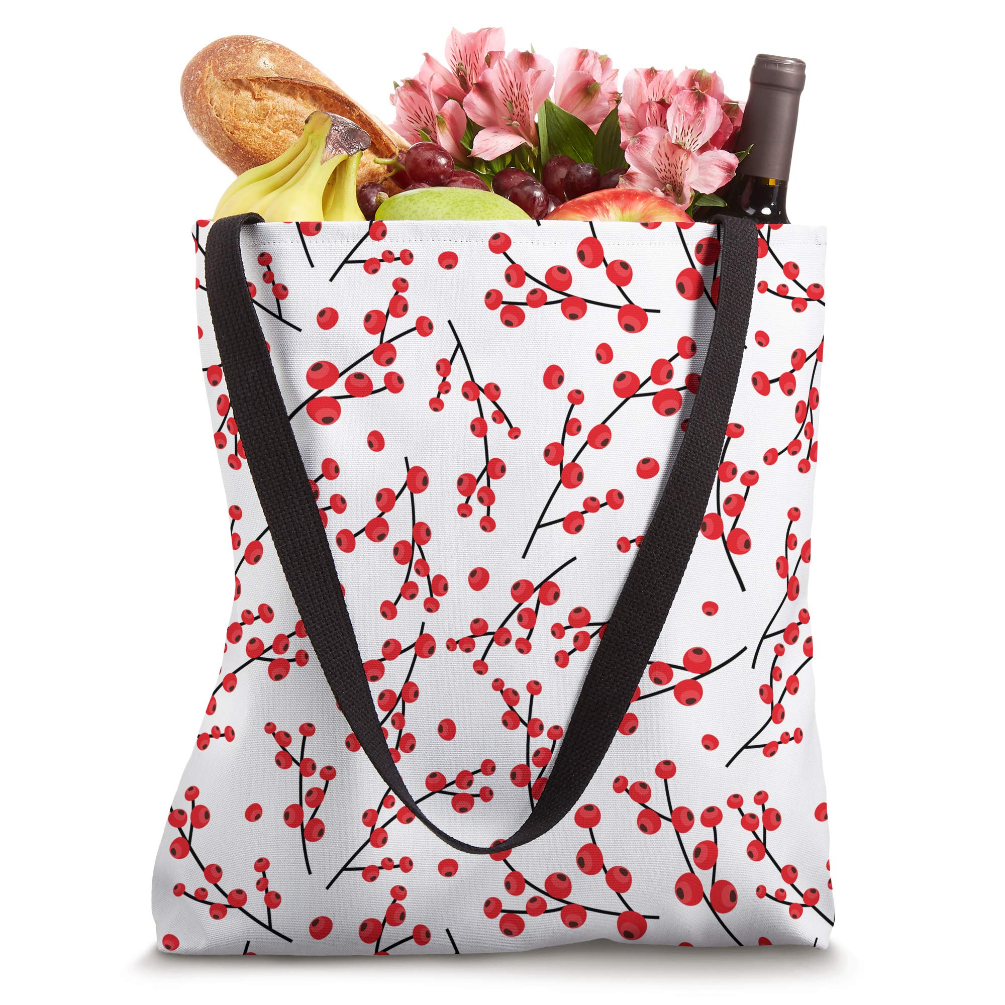 Winter Holidays and Christmas Themed Holly Berries Pattern Tote Bag