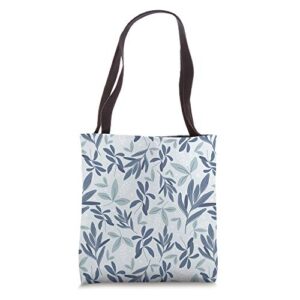 blue botanical foliage & white berry floral bud pattern tote bag